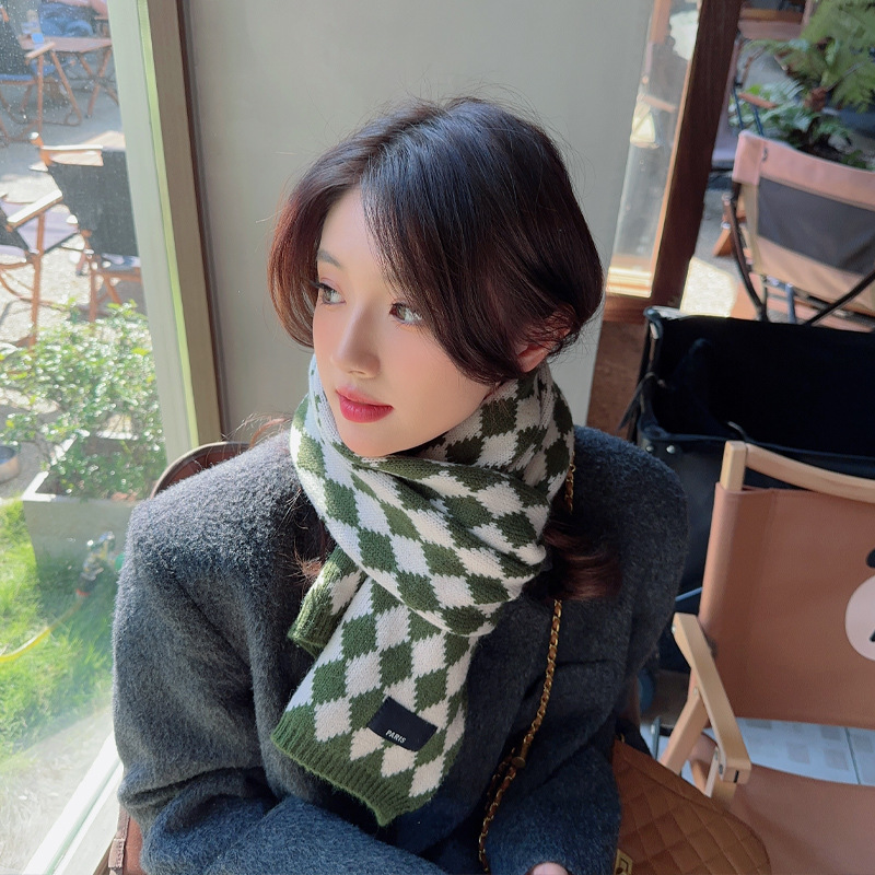 Diamond Plaid Scarf for Women New Japanese Style Cashmere-like Plaid Knitted Shawl Autumn and Winter Wild Warm Couple Scarf