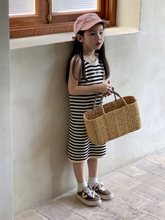 2023夏季新款童装 韩版童装 女童条纹毛线裙 中长款针织背心裙