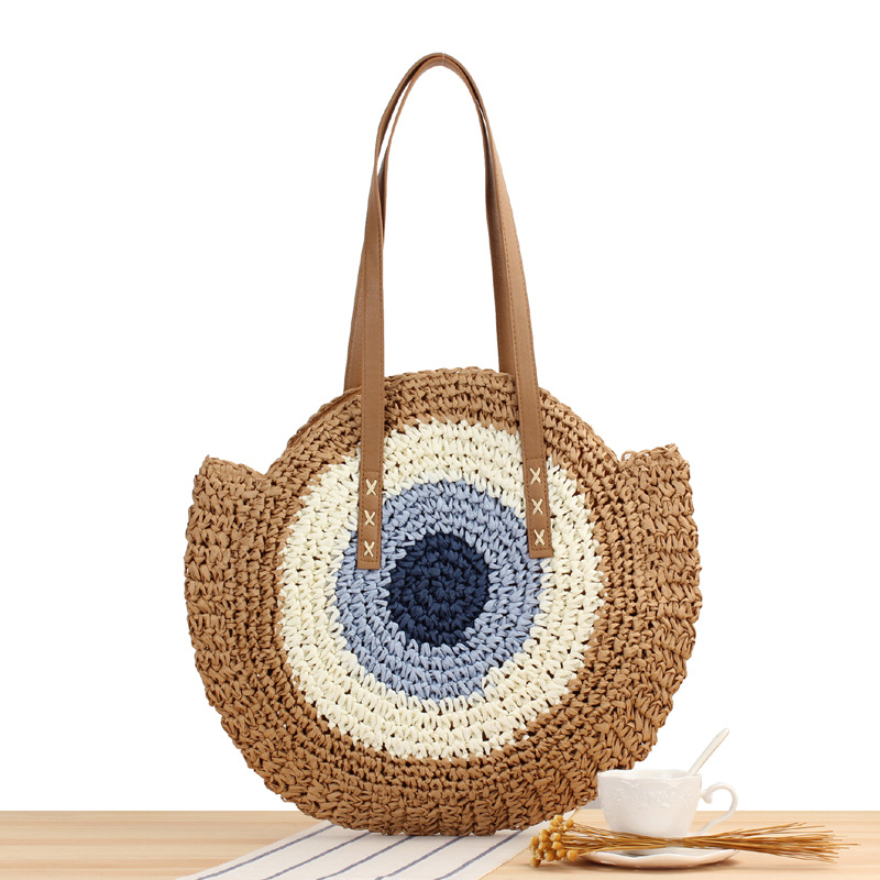ins internet celebrity new simple niche 2024 round shoulder straw bag woven bag beach bag fashion women‘s straw bag