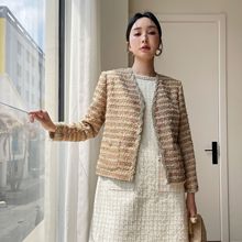 【安斐欧娜】法式小香羊毛混纺条纹彩线编织粗花呢女外套