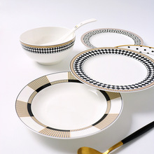 欧式陶瓷盘子菜盘高颜值家用微波炉金边骨瓷深盘西式西餐牛排平盘