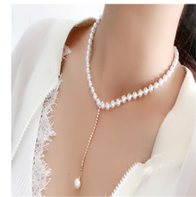 清新甜美饰品金色圆珠仿珍珠串弹力可调节女士项链批发