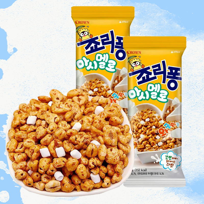 进口零食 批发韩国crown克丽安棉花糖麦粒粗粮爆米花35g 18包一箱