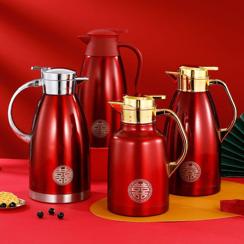 结婚暖壶保温壶一对陪嫁开水壶304不锈钢热水瓶婚庆嫁妆红色喜庆