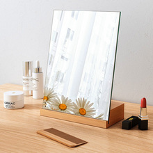 桌面镜子化妆镜大号实木梳妆镜台式家用小型办公室便携折叠镜子