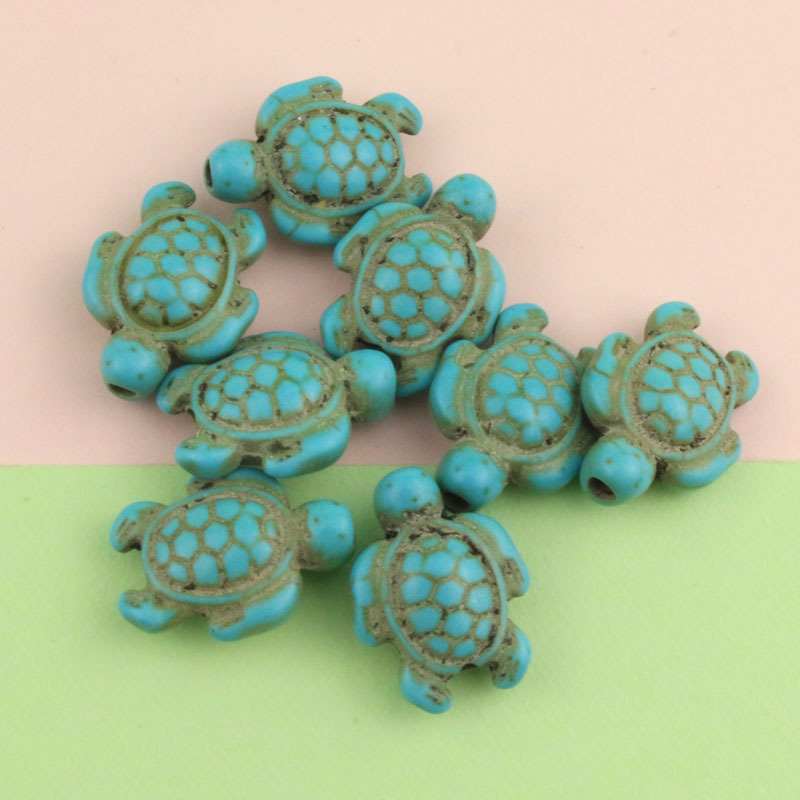 绿松石海星海龟海豚直孔珠 diy饰品间隔珠 彩色绿松石散珠 摆件