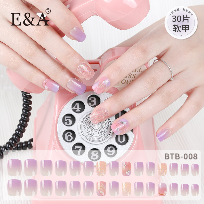 Wear Nail Polish in Stock Wholesale Autumn Gradient Coloring Nail Stickers Pearl Girl Wear Nail Fake Nails