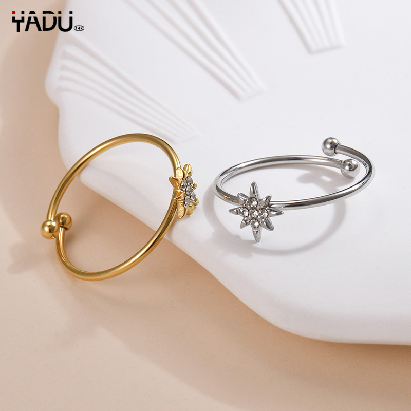 欧美ins风时尚百搭八芒星镶钻戒指气质轻奢食指戒小众设计感指环