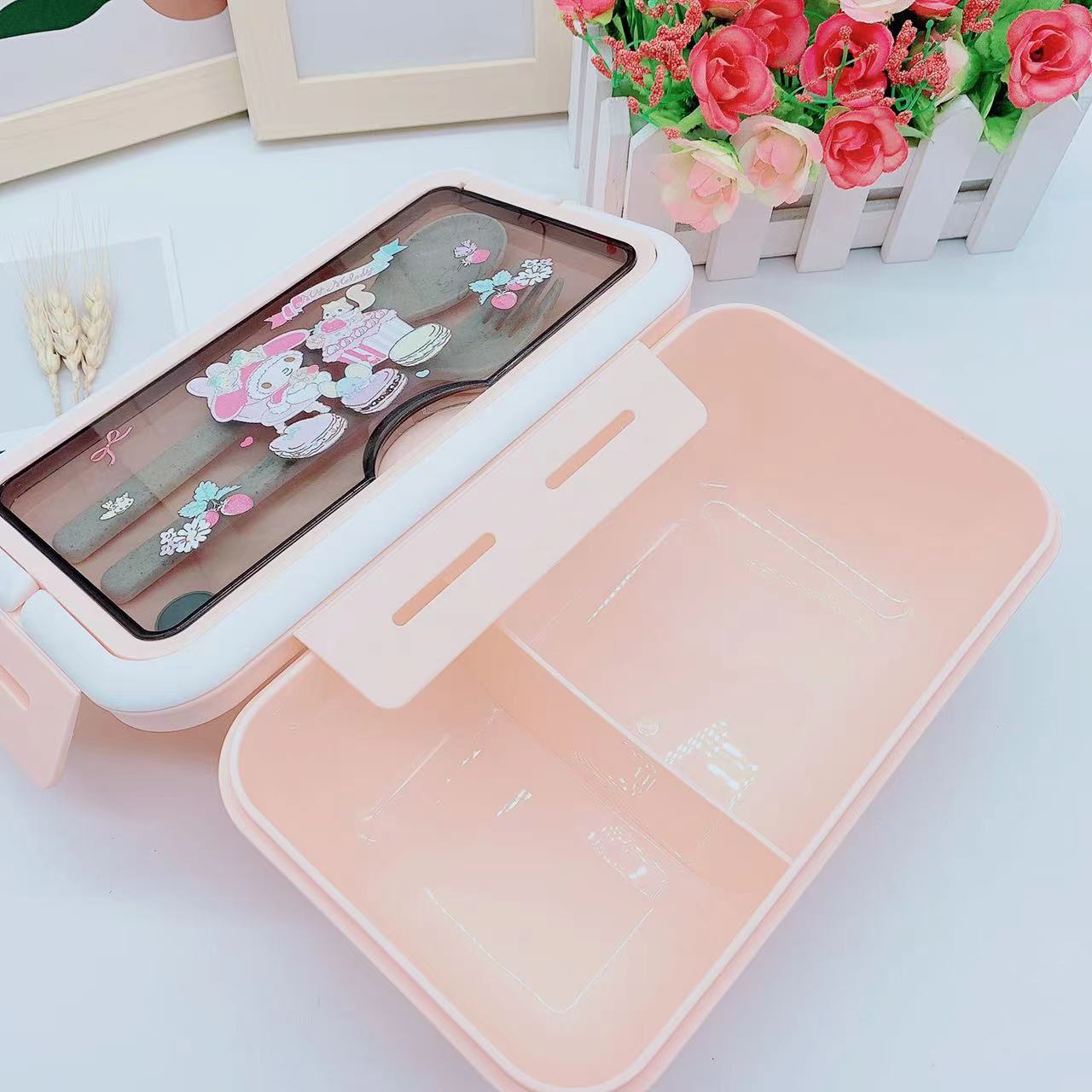 Cartoon Sanrio Lunch Box Primary School Student Lunch Lunch Box Double Grid Portable Lunch Box Cute Curry Rice Fast Food Box