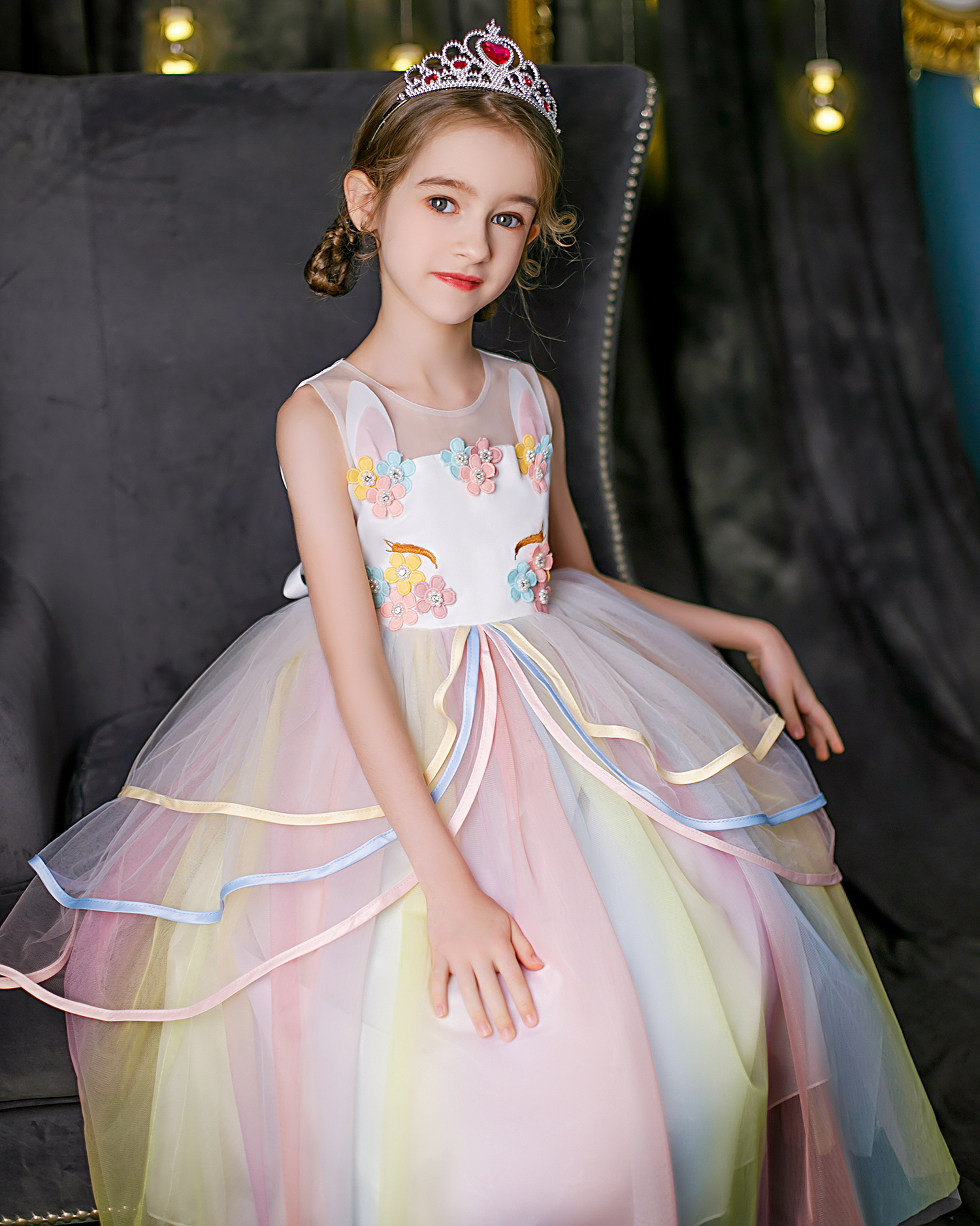 彩虹裙儿童连衣裙圣诞节公主裙服装女童独角兽小马衣服