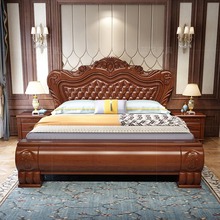 网红欧式实木床现代轻奢双人床主卧1.8m雕花公主床美式经济型储物