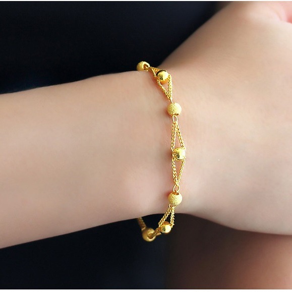 沙金手链女两世欢传承砂金手链时尚串珠手链女镀24k黄金转运珠饰