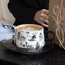 欧式复古万木峥嵘咖啡杯碟套装黑色陶瓷家用下午茶杯伴手礼礼盒装