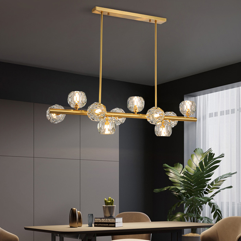 轻奢全铜水晶吊灯现代简约餐厅灯大气分子灯创意餐吊灯北欧饭厅灯