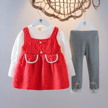 6-12个月女宝宝春装婴儿长袖吊带裙三件套1-2-3岁女童韩版童套装