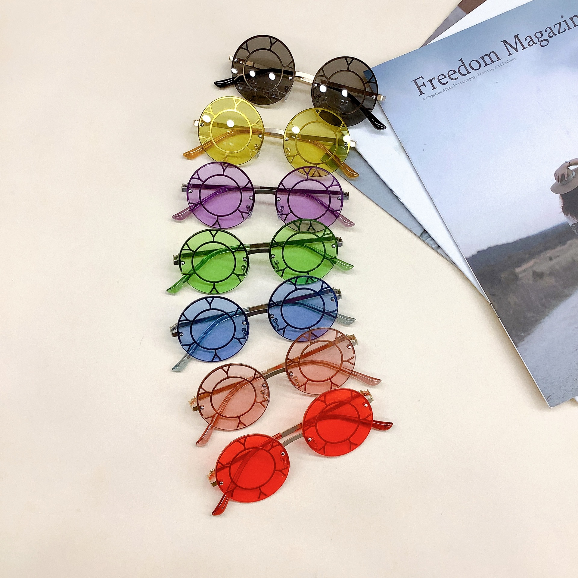 Letter Shape round Frame Kids Sunglasses Korean Style Cross-Border Sunshade UV Protection Boys and Girls Kid's Eyewear