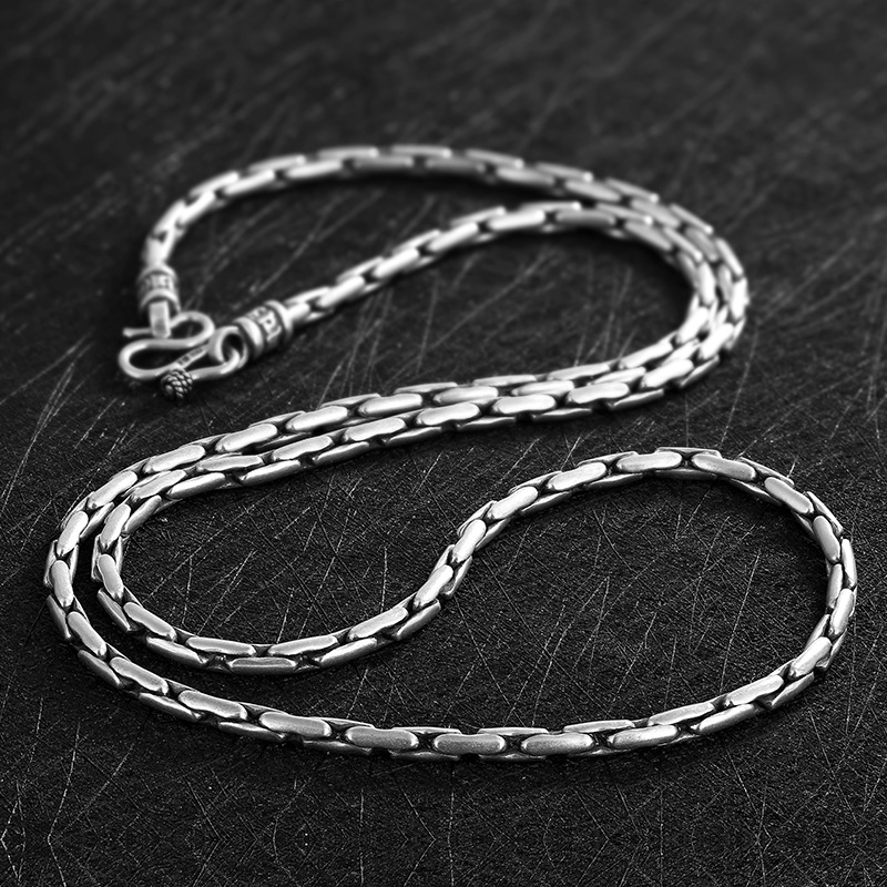 99足银竹节链男士项链纯银潮人个性吊坠百搭泰银复古潮男韩版情侣