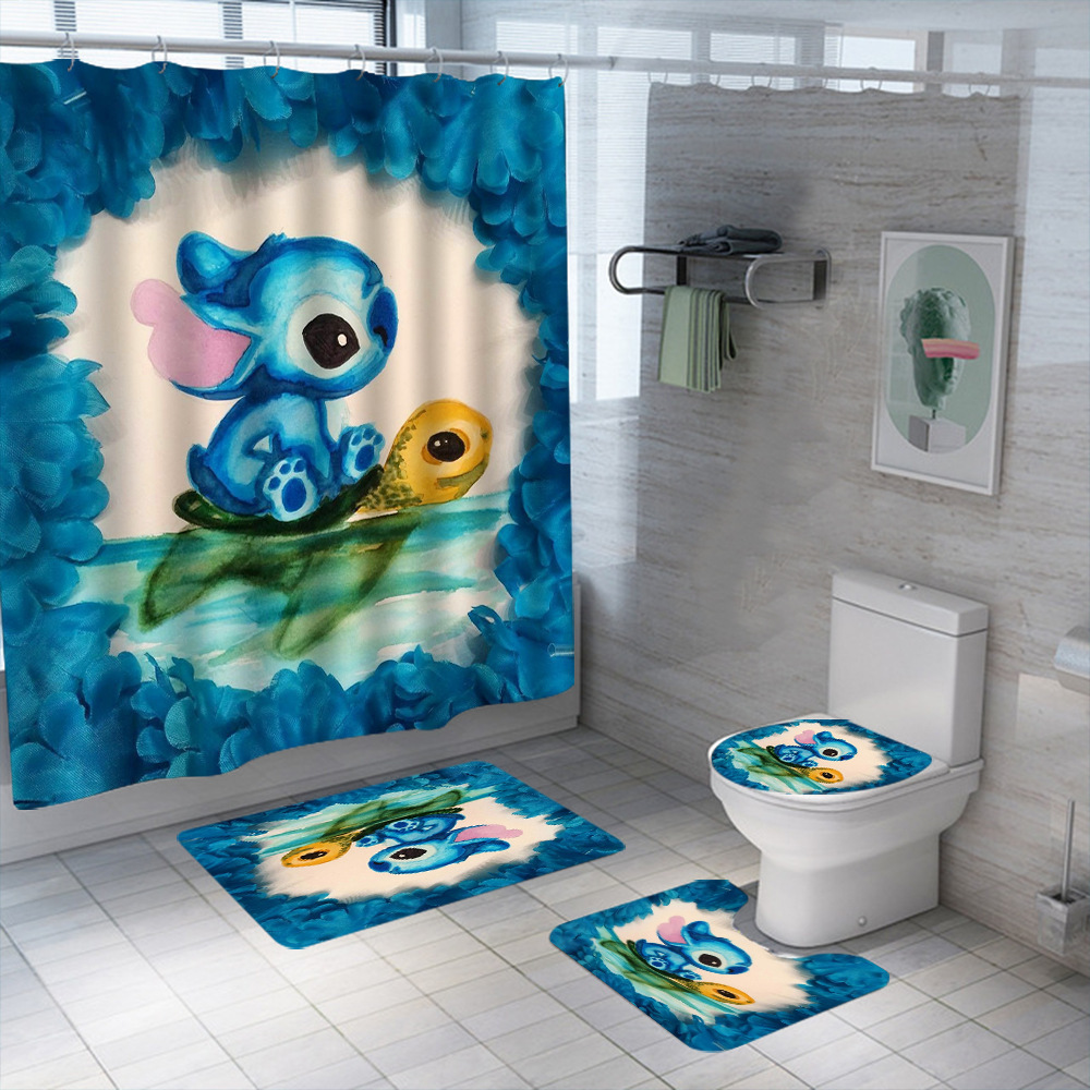 Stitch Shower Curtain Stitch Bathroom Set Toilet Mat Three-Piece Set Custom Factory Wholesale