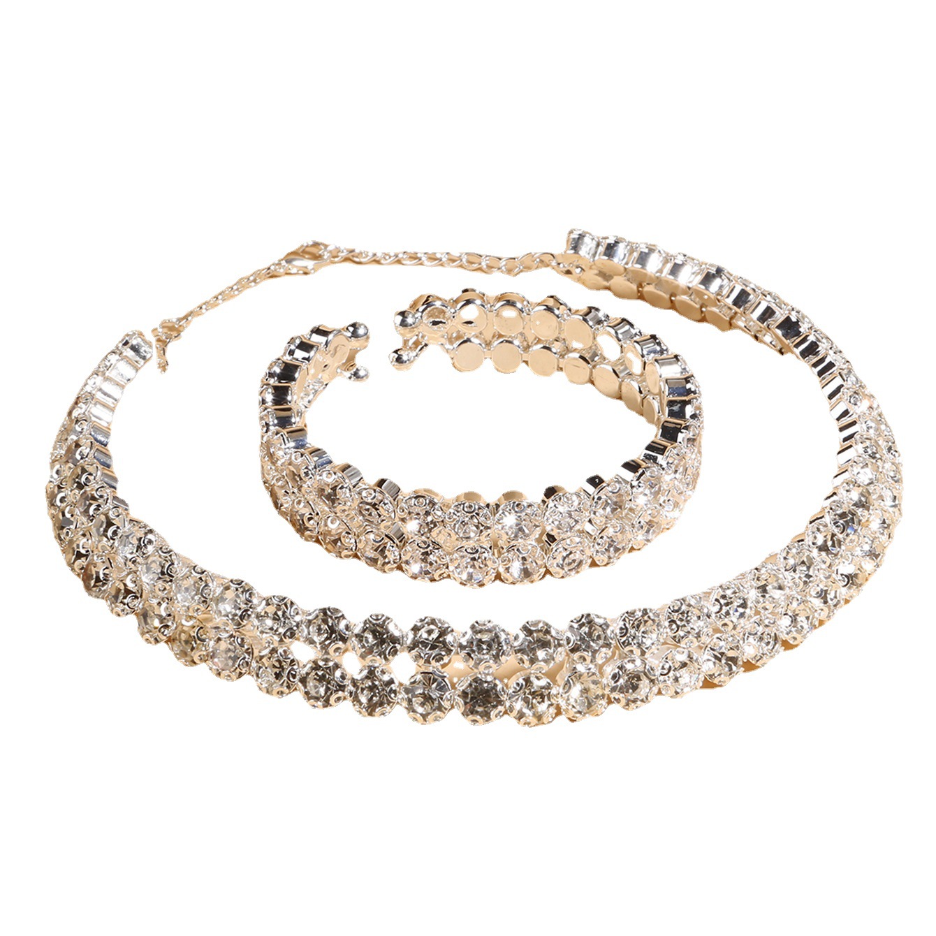 Wedding Ornament Fashion Crystal Necklace Earrings Bracelet Three-Piece Set Diamond Claw Chain Diamond Collar Jewelry 6197