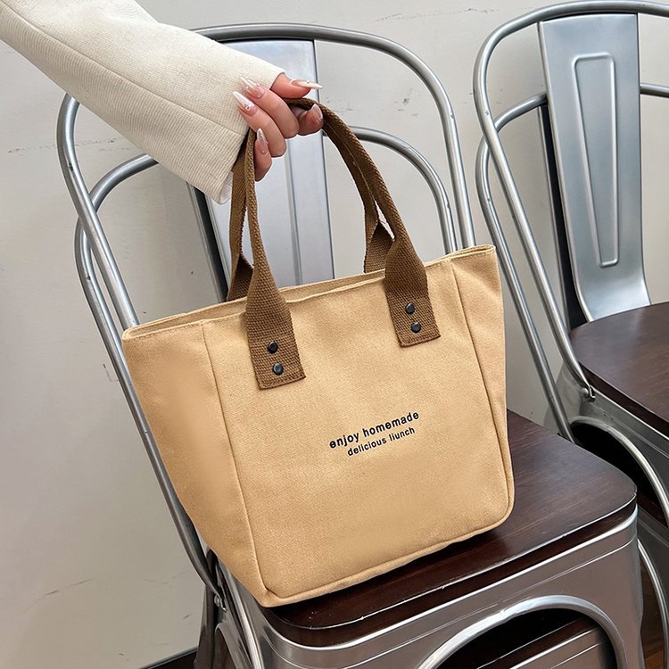 2024新款女手提包字母帆布包日韩小方包外出简时尚便宜手拎托特包