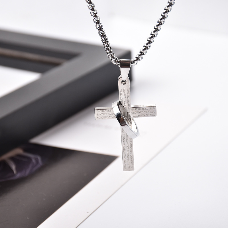 Factory Wholesale Foreign Trade Hot Sale Religious Ornament Men Women Stainless Steel Cross Shelf Necklace