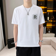 重磅短袖t恤男夏季新款韩版修身时尚潮流刺绣圆领透气青年体恤衫
