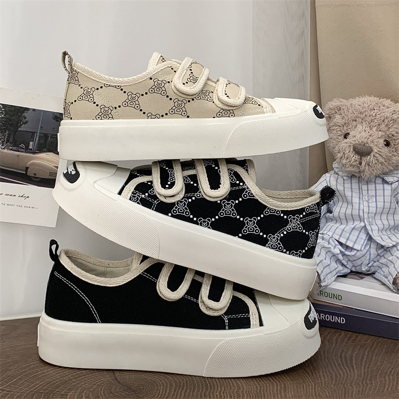 2023 spring new thick bottom open mouth smile bear velcro canvas shoes lazy shoes mis-1231