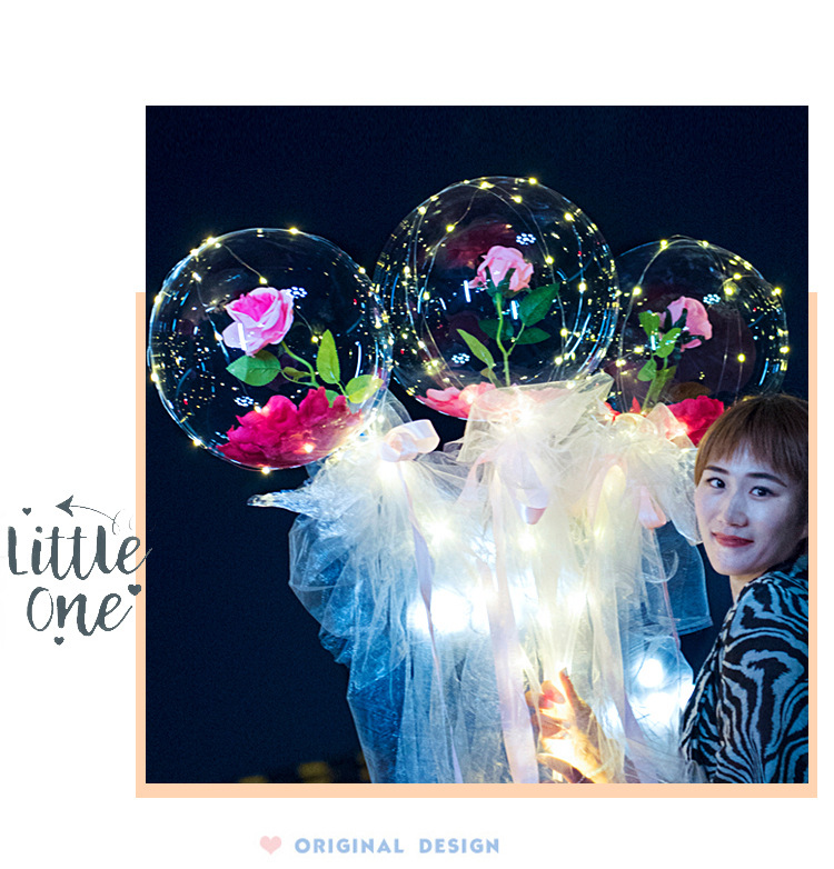 Internet Celebrity Bounce Ball Luminous Best-Selling Balloon with Light Luminous Push Bouquet Material Valentine's Day Rose Stall