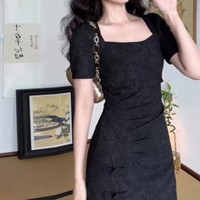 2024夏季新中式国风复古感修身显瘦开叉黑色改良旗袍连衣裙女