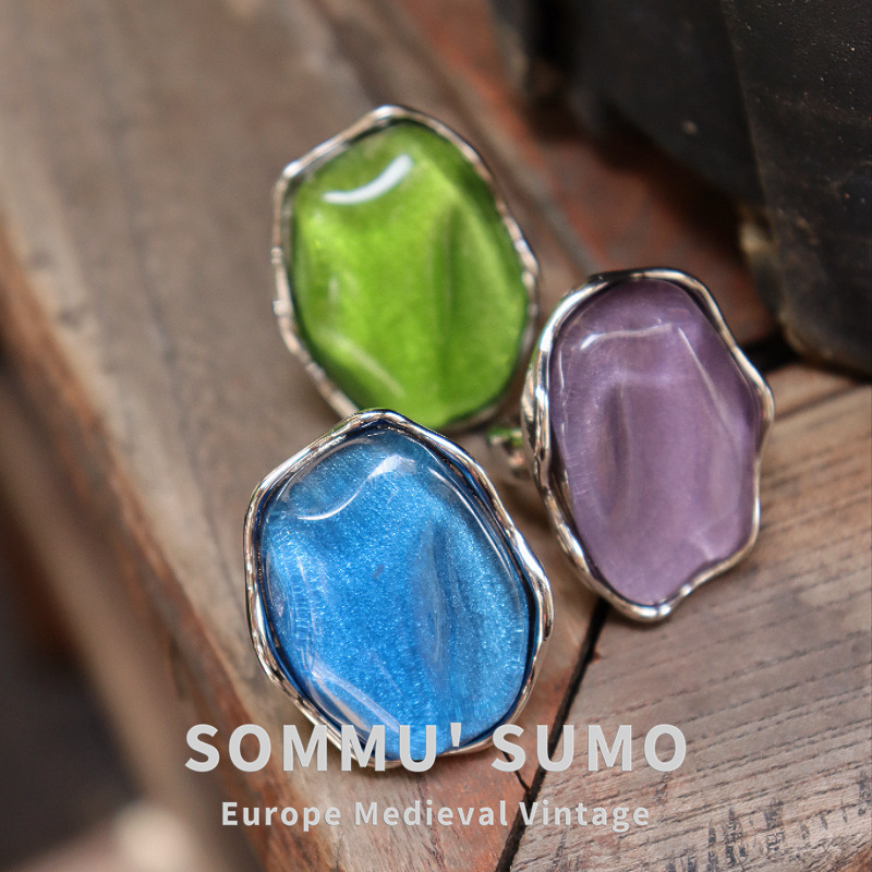 欧美夸张 赛蒂娜之泉戒指耳饰猫眼晶莹明星同款海洋轻奢饰品耳钉