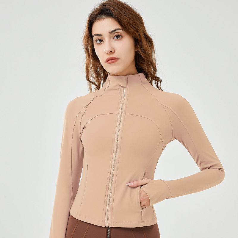 Fall/Winter Yoga Wear Cardigan Slim-Fit Zipper Stand Collar Workout Clothes Top Running Sport Long Sleeve Yoga Clothes Coat Women