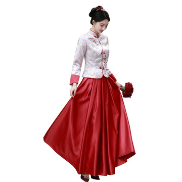 新中式新款敬酒服旗袍新娘结婚回门订婚礼服小香风套装连衣裙女