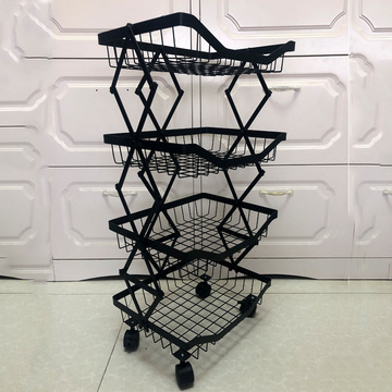 落地伸缩折叠置物架多层带轮可移动厨房蔬菜水果收纳啤酒架铁艺架