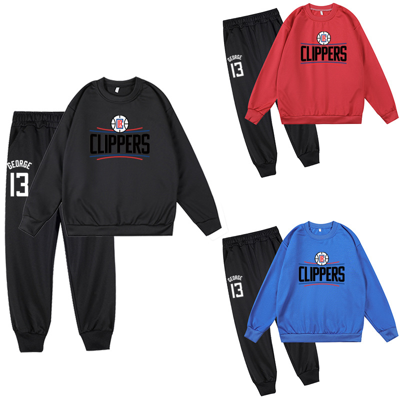 nba篮球快船队跨境外贸亚马逊春夏季男女童圆领卫衣 长裤套装624