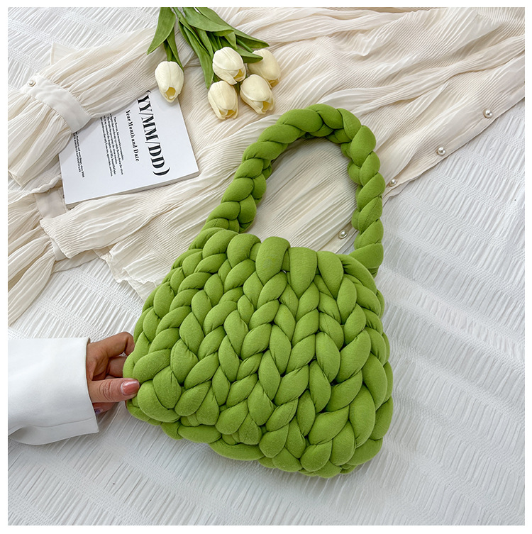 INS Hand-Woven Bag DIY Material Package Homemade Thick Woolen Yarn Bag Ice Island Line Bag Underarm Bag Shoulder Bag Homemade Fashion