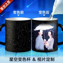 水杯网红星空马克杯变色杯加热水显示照片图logo个性潮流一件代发