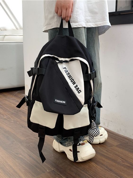 New Patchwork Large Capacity Backpack Early High School Student Schoolbag Simple Travel Backpack Korean Style Couple Casual Bag