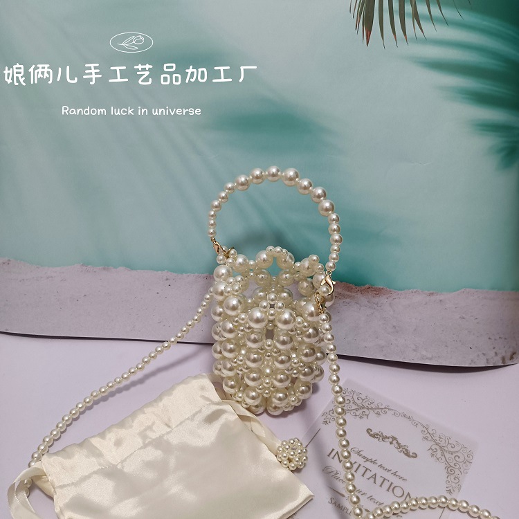 Cylinder Pearl Bag Handmade Bag Beaded Bag Beads Bag Crossbody Portable Niche Ins Classic Style Woven Women women bag