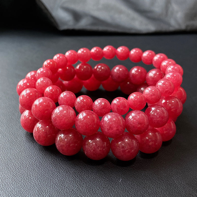 晶尧缅甸红蔷薇辉手链情侣真品宝石樱花红宝单圈水晶手串时尚饰品