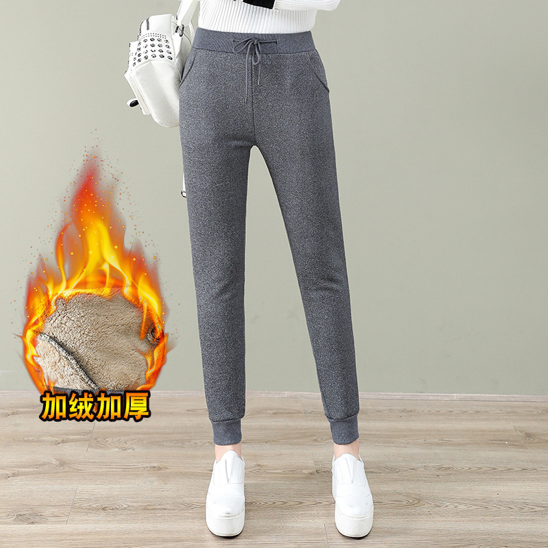 冬季羊羔绒卫裤保暖裤运动裤加绒加厚裤子宽松女外穿女裤棉裤妈妈