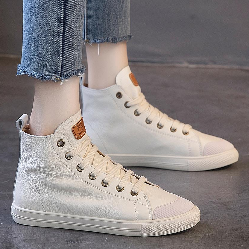 ins联名款真皮黑白色高帮厚底情侣运动增高休闲百搭r白鞋女男o