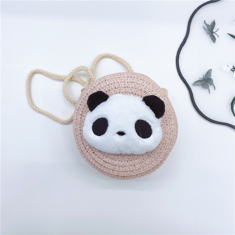 New Beach Bag Hand-Woven Mini Small round Bag All-Match Panda Accessories Shoulder Bag Crossbody Change Woven Bag