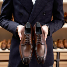 跨境新款男鞋意大利挪威缝低帮牛皮真皮鞋手工绅士德比鞋休闲皮鞋
