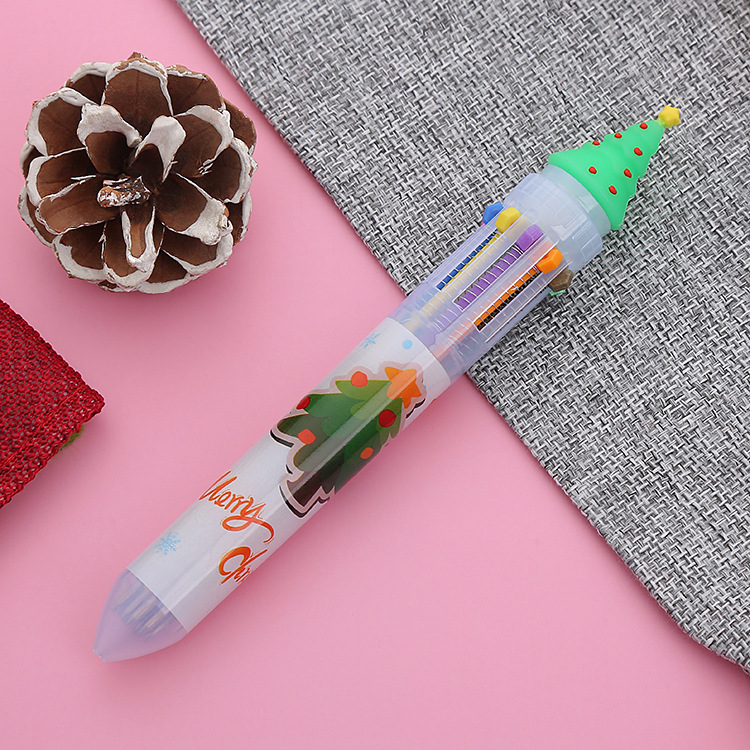 Christmas Ten-Color Ballpoint Pen Creative Stationery Color Mark Pen Cute Student Prize Gift Multi-Color Hand Account Pen