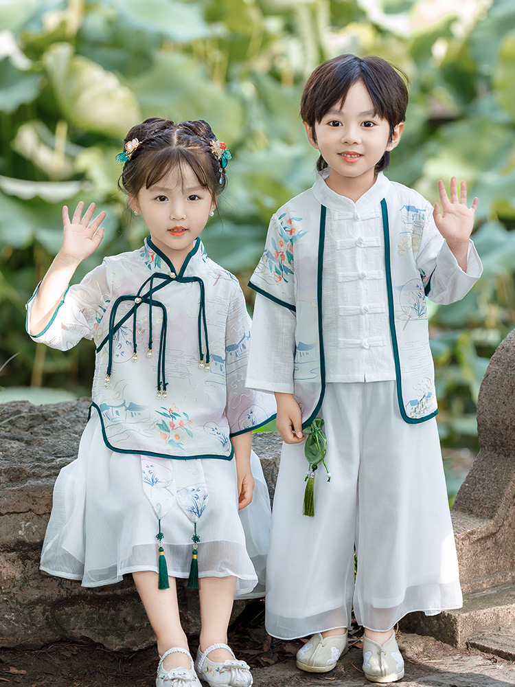 酷贝龙六一女童男孩汉服夏季中国风小学生套装幼儿园儿童演出服