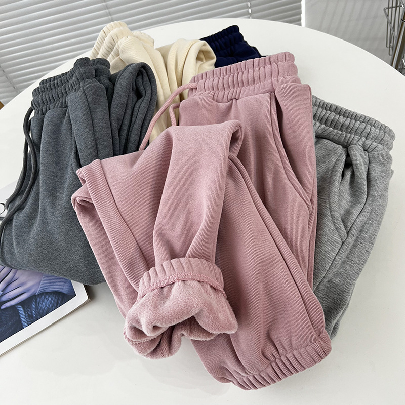羊羔绒高腰抽绳运动休闲裤女2022年秋冬新款加绒加厚显瘦收口卫裤