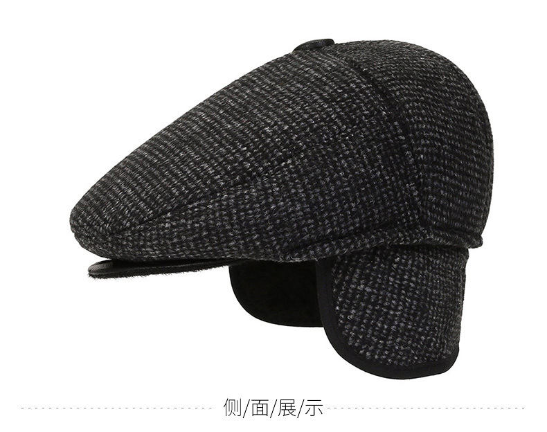 Autumn and Winter Woolen New Advance Hats Men's British Vintage Fleece-Lined Patch Peaked Cap Beret Middle-Aged and Elderly