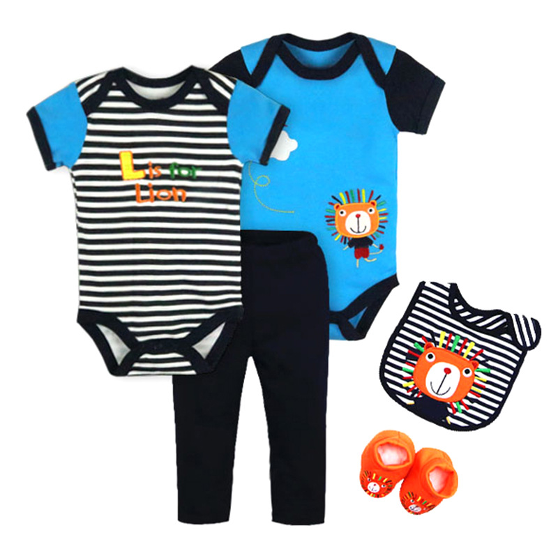 Foreign Trade Factory Wholesale Baby Boy and Baby Girl Clothes Short Ha Trousers Saliva Towel Shoes Five-Piece Suit Cotton Baby Clothes