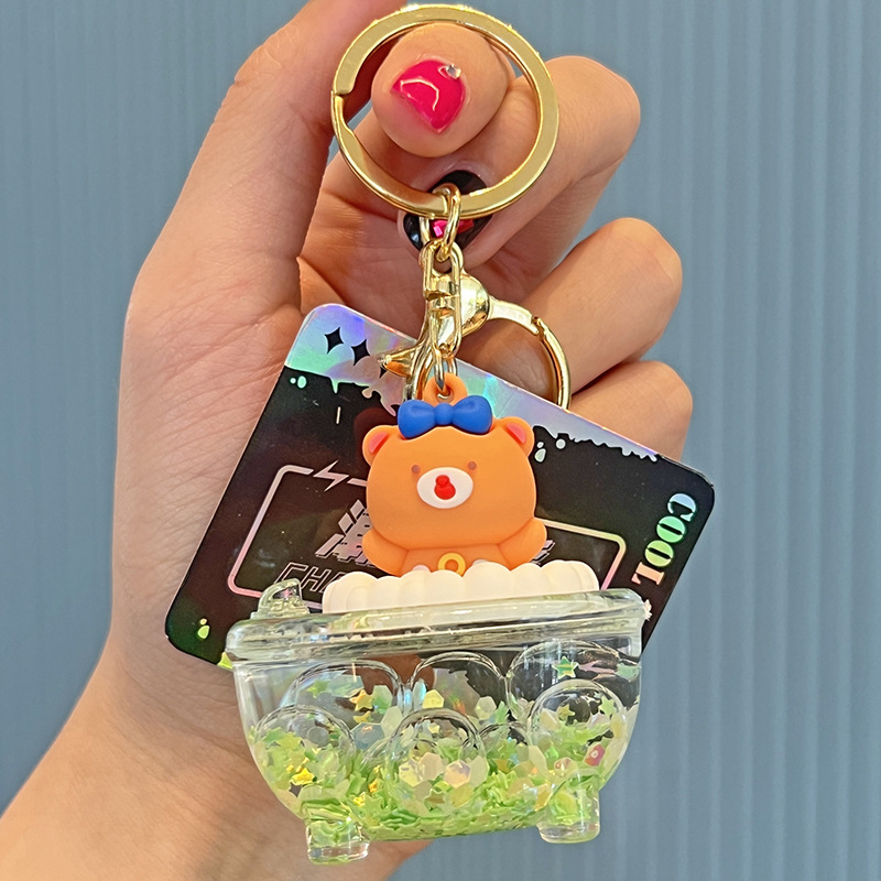 Cartoon Bear Keychain Internet Celebrity Quicksand Bottle Wholesale Bag Ornaments Oil Keychain Floating Pendant Acrylic