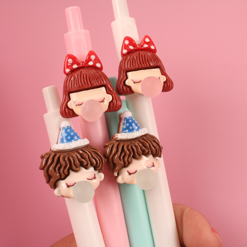 吹泡泡女孩按压笔卡通中性笔可爱立体碳素笔学生礼品水笔奖品批发